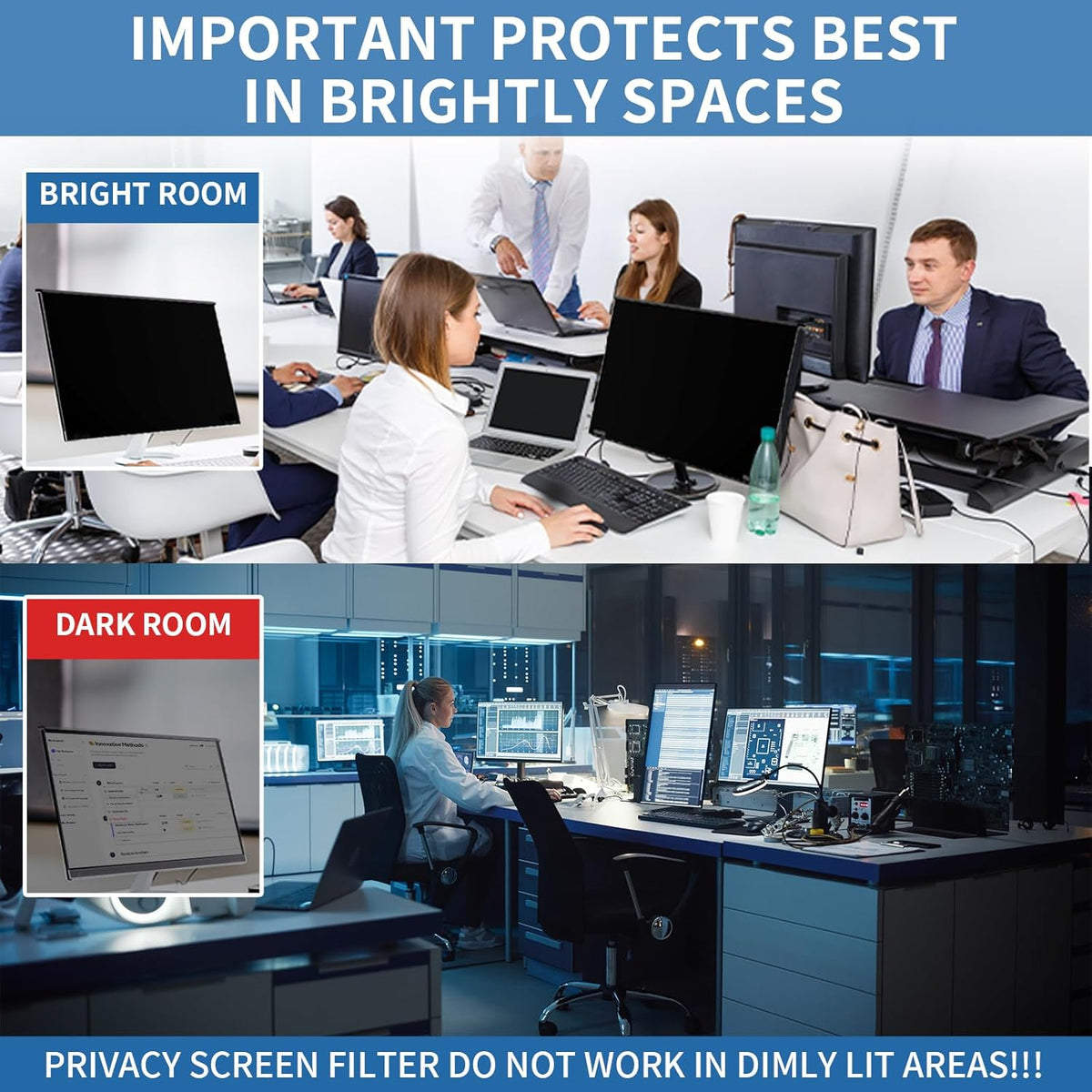 〔2-Pack〕 24 Inch Computer Privacy Screen Filter for 16:9 Monitor, Anti-Blue Light, Anti-UV,Blue Light Blocking Removable Privacy Protector Shield Fits 23.6", 23.8", 24" Monitors
