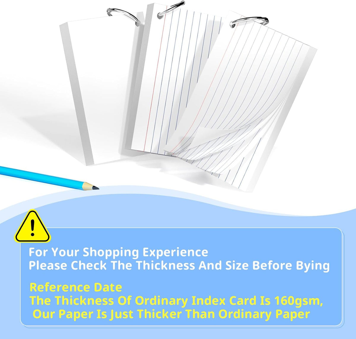 Index Cards 3x5 Inches, 300 PCS, White Flash Cards With Ring, Punched Lined Study Card Ruled Flashcards Notecards, Ruled Front And Blank Back, Note Card for School, College And Home