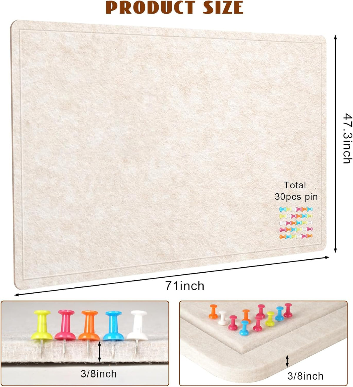 Large Bulletin Board - 72 X 48 inches Cork Board with 30 Pushpin, 6' x 4' Cork Board for Walls Pin Board, Self-Adhesive Felt Board Vision Board Foldable Photo Board for Wall (Oatmeal)