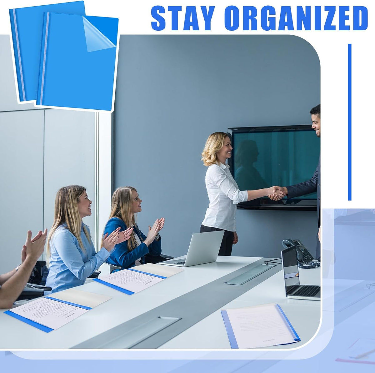 Teling 150 Pcs Plastic Report Covers with 3 Prong Clear Front Resume Folder Business Report Covers Bulk Presentation Folders Clear Front Report Folders for Documents, School, Office(Blue)
