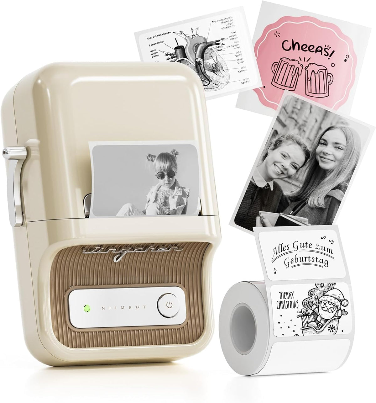 NIIMBOT B21 Label Maker, 2 Inch Portable Thermal Label Printer, Label Maker Machine with Tape, Compatible with Android, iOS & PC,Labeling for Home Storage Office and Small Business,Off-White