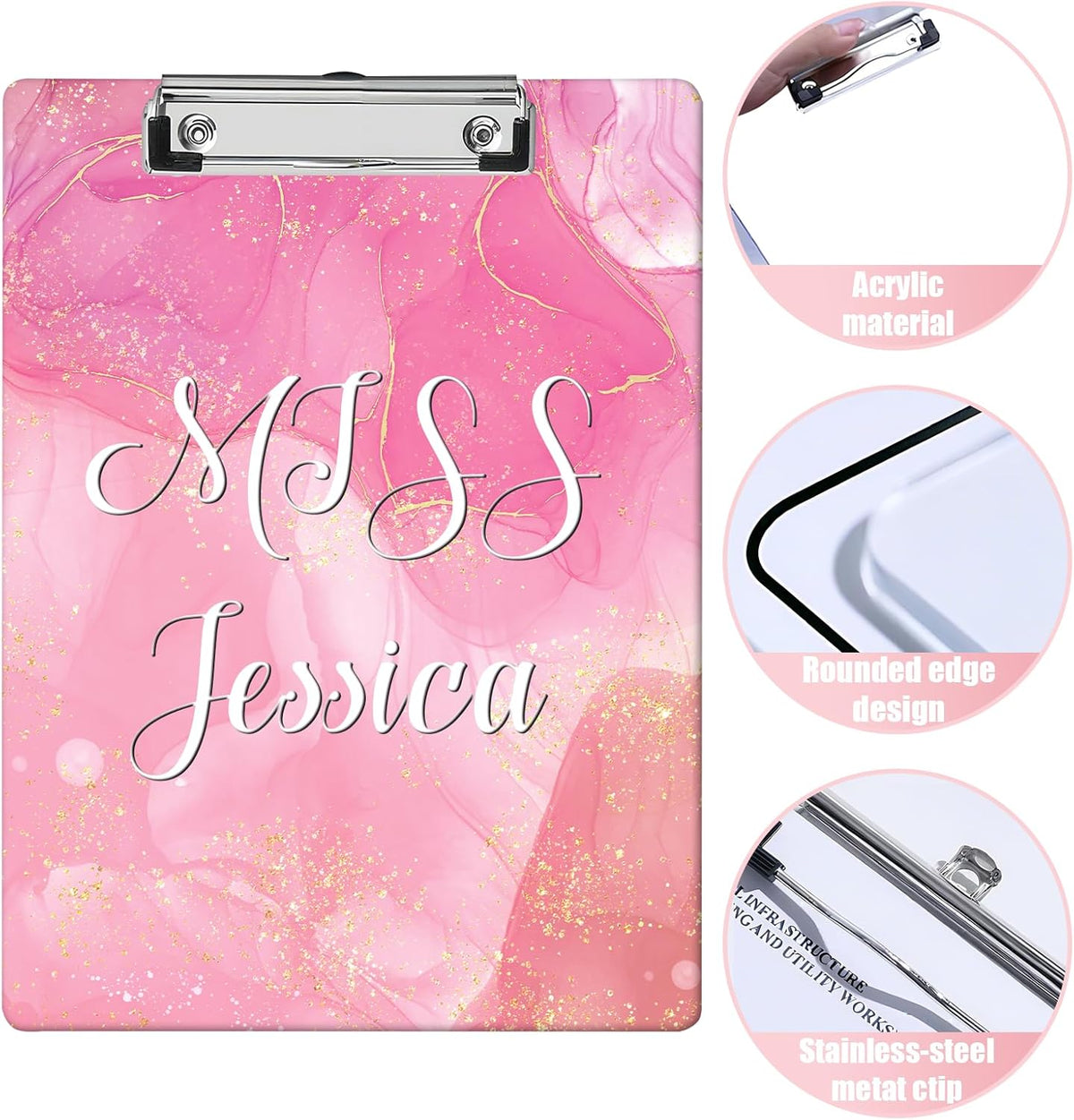 Custom Acrylic Clipboard with Name Logo Personalized Decorative Clipboard for Kids Women Men Custom Gift for Teachers Nurses Coaches Office