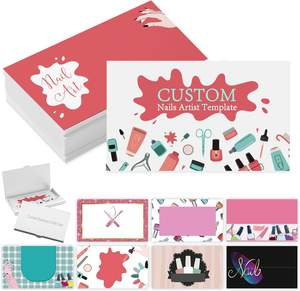 Custom Business Cards with Logo Personalized Double Side Printable Customize Business Cards 1000 500 200 100 for Small Business Women Men-Nails Artist Service