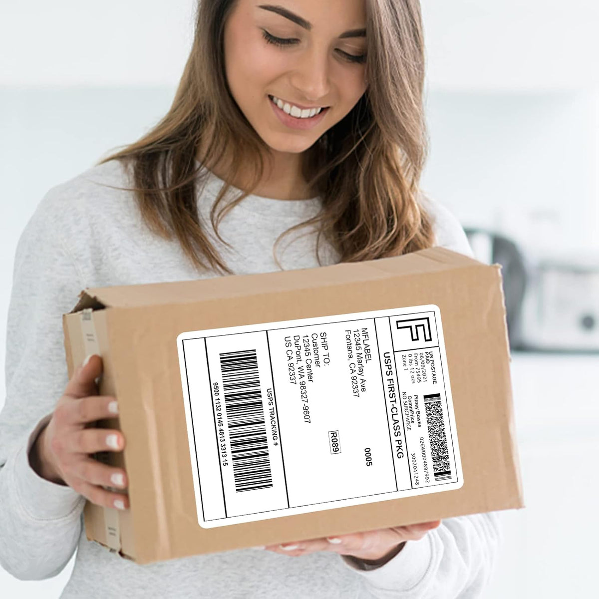 MFLABEL Full Sheet Shipping Labels 8.5x11 Inch - Matte White Permanent Adhesive Paper for Laser & Inkjet Printers (500 Sheets) - No Cut Needed Address Labels + Free 48 Fragile Stickers