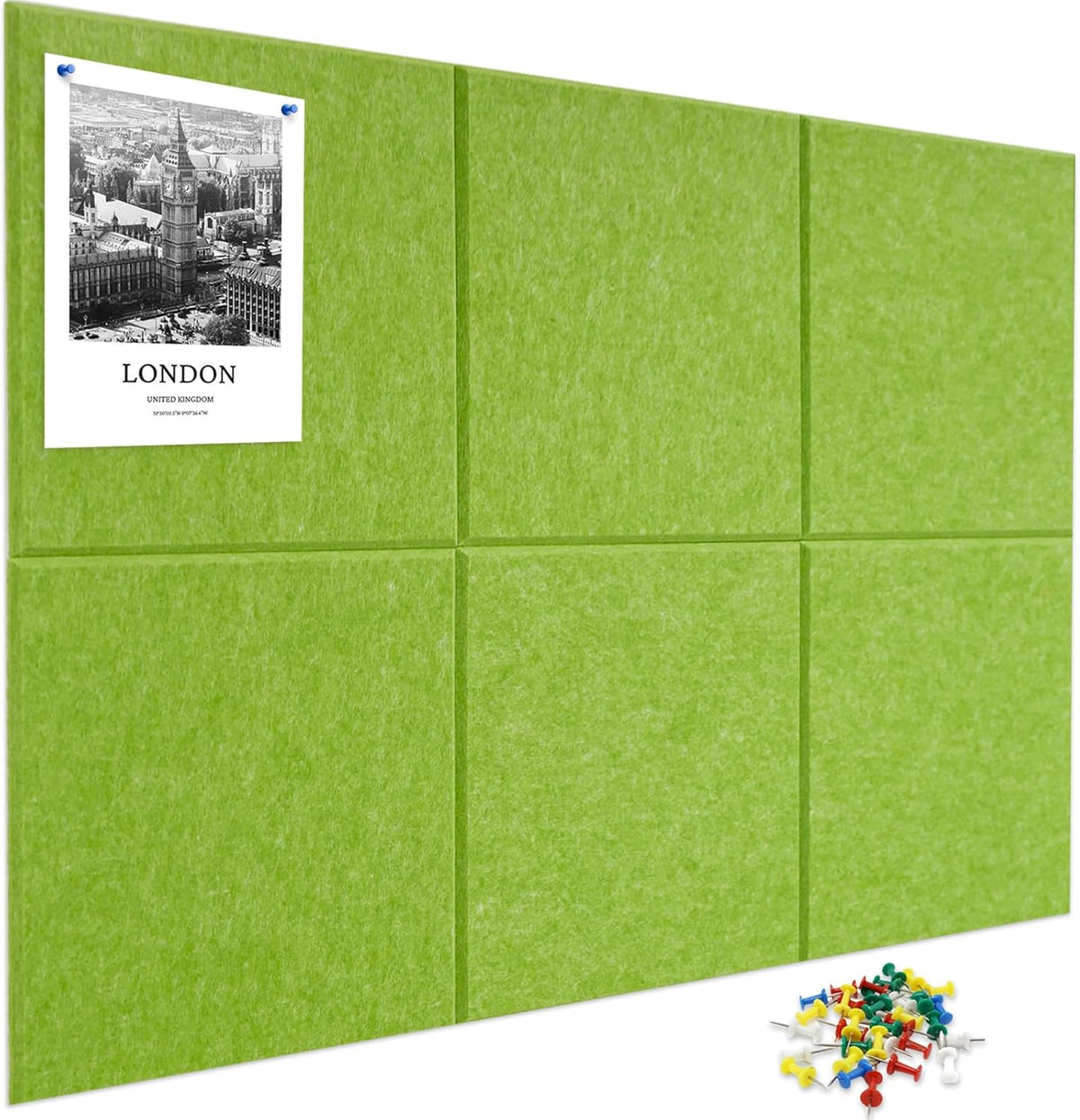 Large Cork Board for Wall 6 Pack, Bulletin Board 36" X 24", Felt Board Wall Tiles with 72 Damage-Free Removable Pads & Push Pins, Alternative Pin Board Cork Board for Office Home, Green