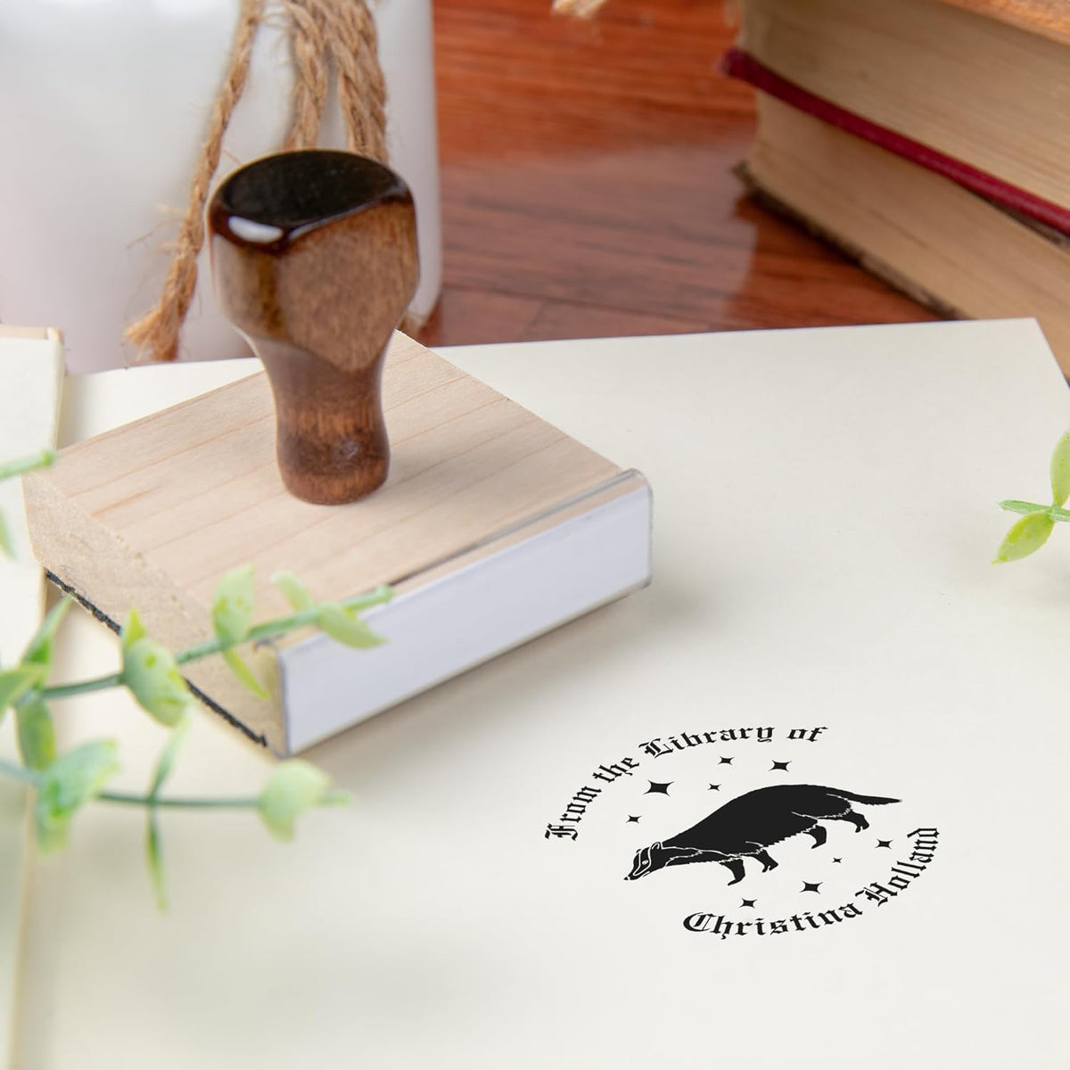 from The Library of Embossers & Stamps for Fantasy Book Readers | Custom Embosser | Custom Stamp | Ex Libris | Elevate Your Fantasy Collection of Stories and Novels (Design 8, Wood Hand Stamp)