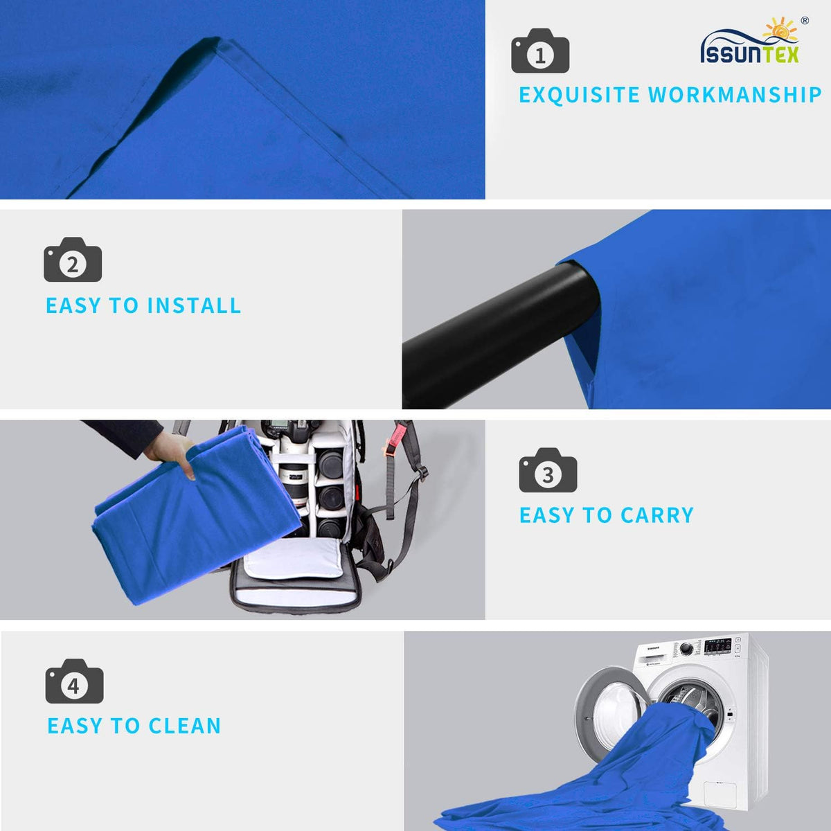 ISSUNTEX 10X12 ft Background Muslin Backdrop, Photo Studio, Collapsible High Density Screen for Video Photography and Television-Blue