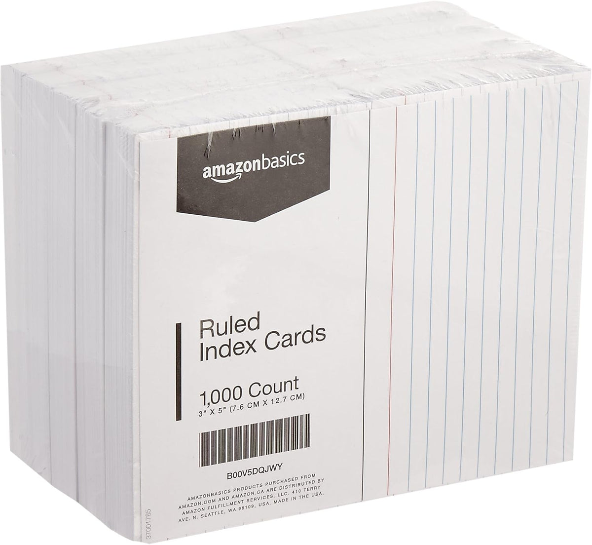Amazon Basics Ruled Lined Index Cards, 1000 count, 10 Pack of 100, White, 3 in x 5 in