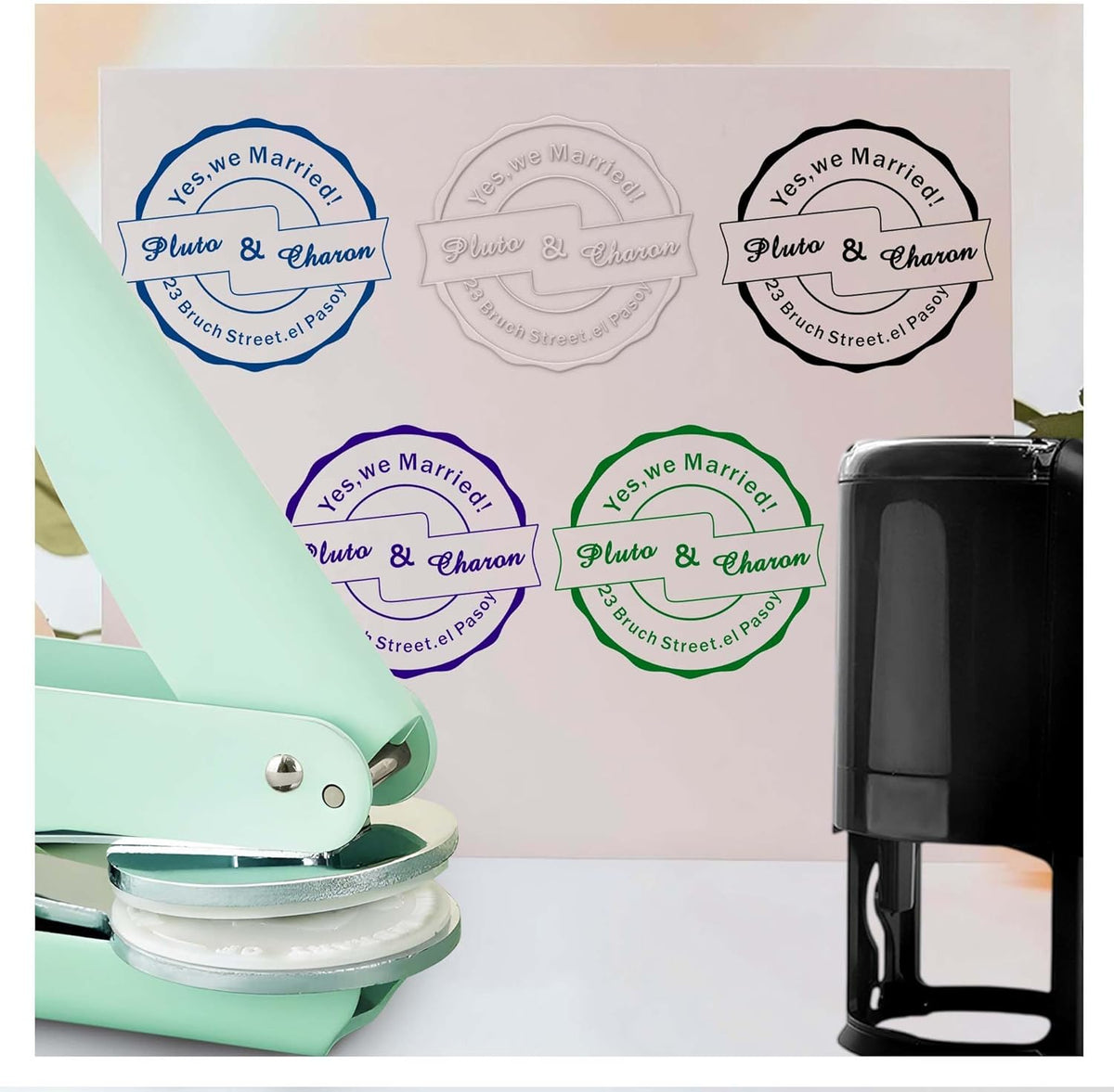 Personalized Wedding Embosser Stamp， Custom Book Business Card Paper Document Notebook, Self Inking Stamp，Book Lover Gifts，Christmas Gifts (Style03)
