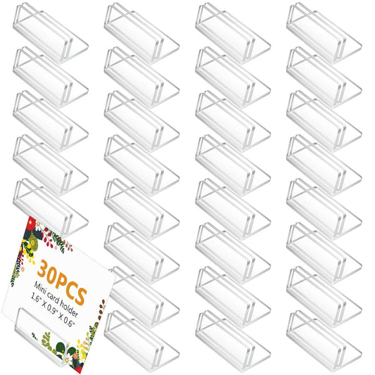 30 Pcs Place Card Holders Sign Stand, Small Acrylic Stand for Biz Cards, Table Name Number Holders for Wedding Reception Party Table Top Memo Price Tags Sign