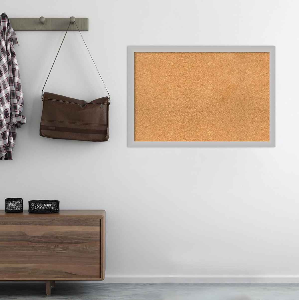 Amanti Art Natural Cork Board for Wall, 27x39 Vision Board with Silver Wood Frame, Large Corkboard Office Decor for Home Organization, Modern Contemporary Corkboard Pinboard to display items for home