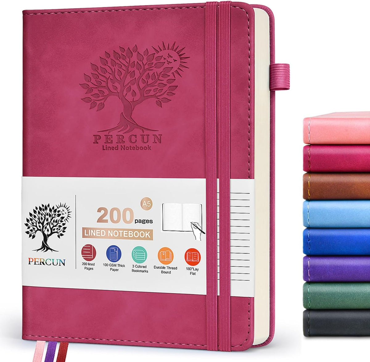Lined Journal Notebook for Men & Women,200 Pages A5 Hardcover Leather Notebook (5.9"x8.5"), Travel Journal for Work, School, Business Writing, Note Taking, Notepad Diary (Burgundy)