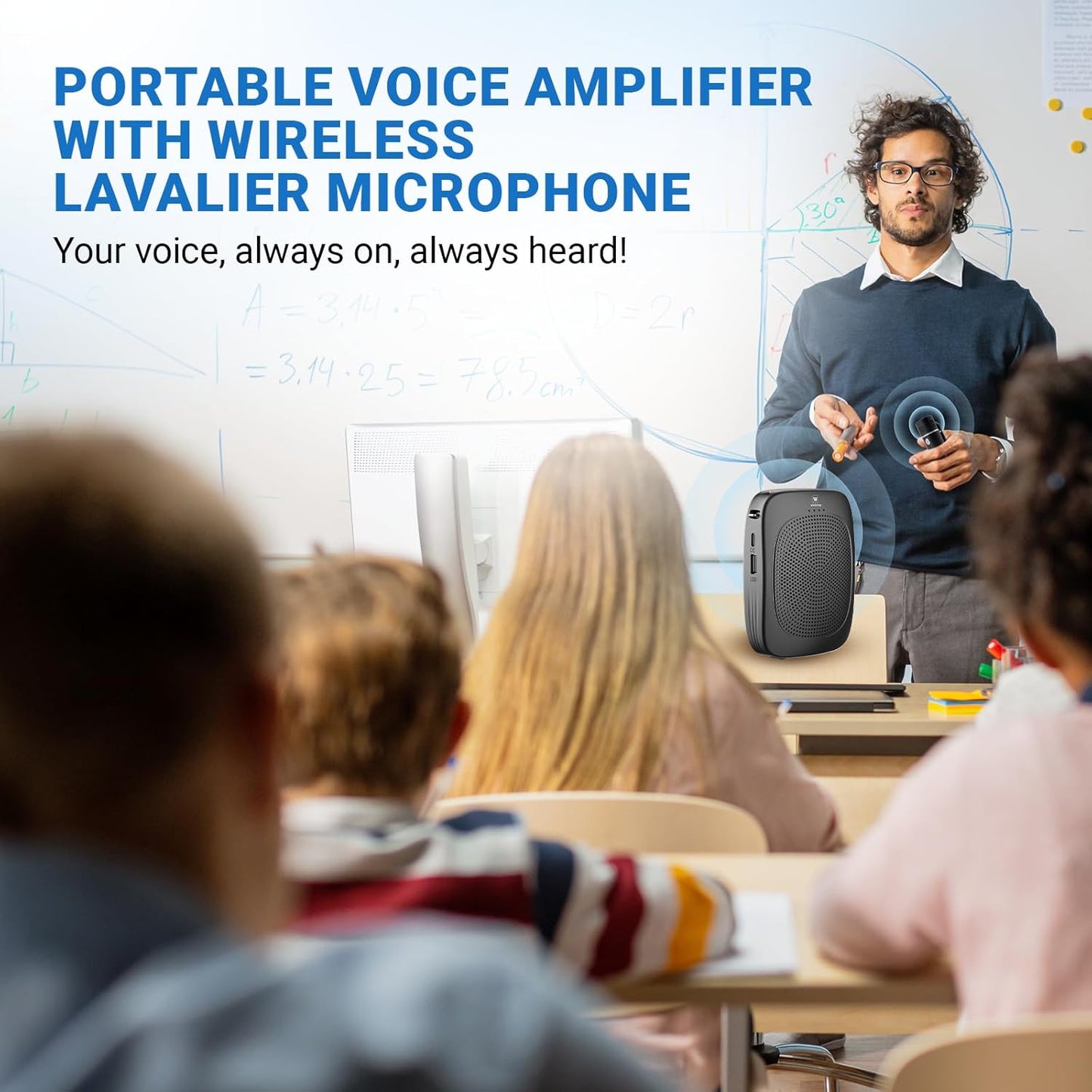 Bluetooth Voice Amplifier with Wireless Lavalier Lapel Microphone for Teachers, Portable Speaker Clip-On Microphone, Mini Megaphone PA System for Classroom/Yoga/Public Events C006