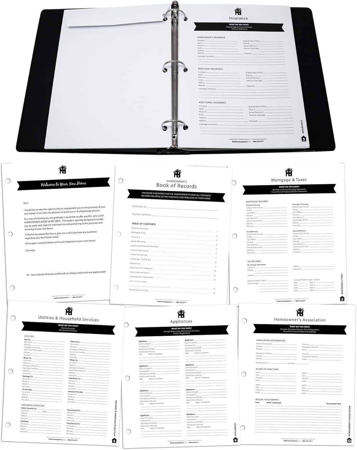 Homeowner's Book of Records Binder, Organize Household Receipts and Home Repair Record Keeping (Black and Navy)