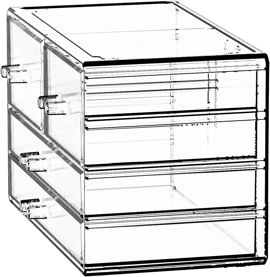 ZHIAI Stackable Storage Drawers, Acrylic Bathroom Counter Organizer Clear Makeup Organizers for Vanity, Kitchen Cabinets, Bathroom, Undersink, Home Organization and Storage (4 Drawers, Pattern D)