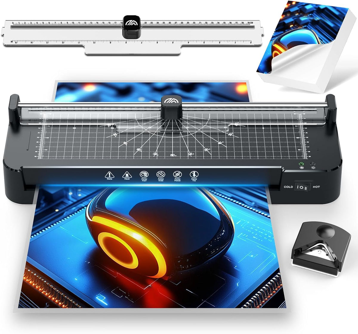 13in Laminator Machine with Paper Trimmer + 50pcs Sheets + Corner Rounder, Dual Hot/Cold Mode | Anti-Jam Technology | 90s Fast Preheat for A3/A4/A5/A6 Home Office School Use