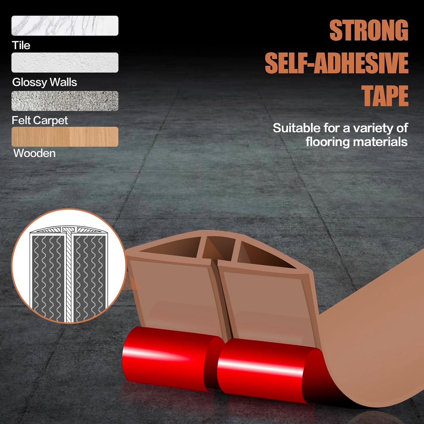 Floor Cord Cover Self Adhesive Cord Hider,10FT Cable Management, Extension Strip Protector for Wires, Prevent Cable Trips for Offices, Gyms, Exhibitions Cavity:0.51"(W) x 0.3"(H) Brown