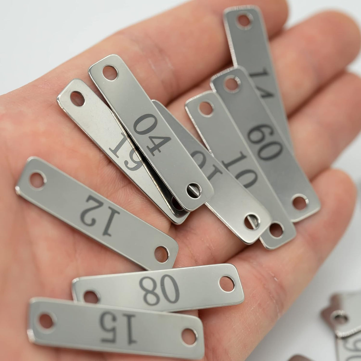 StayMax Small Stainless Steel Rectangle Numbered Tags with Two Holes 4cm*1cm (1-20)