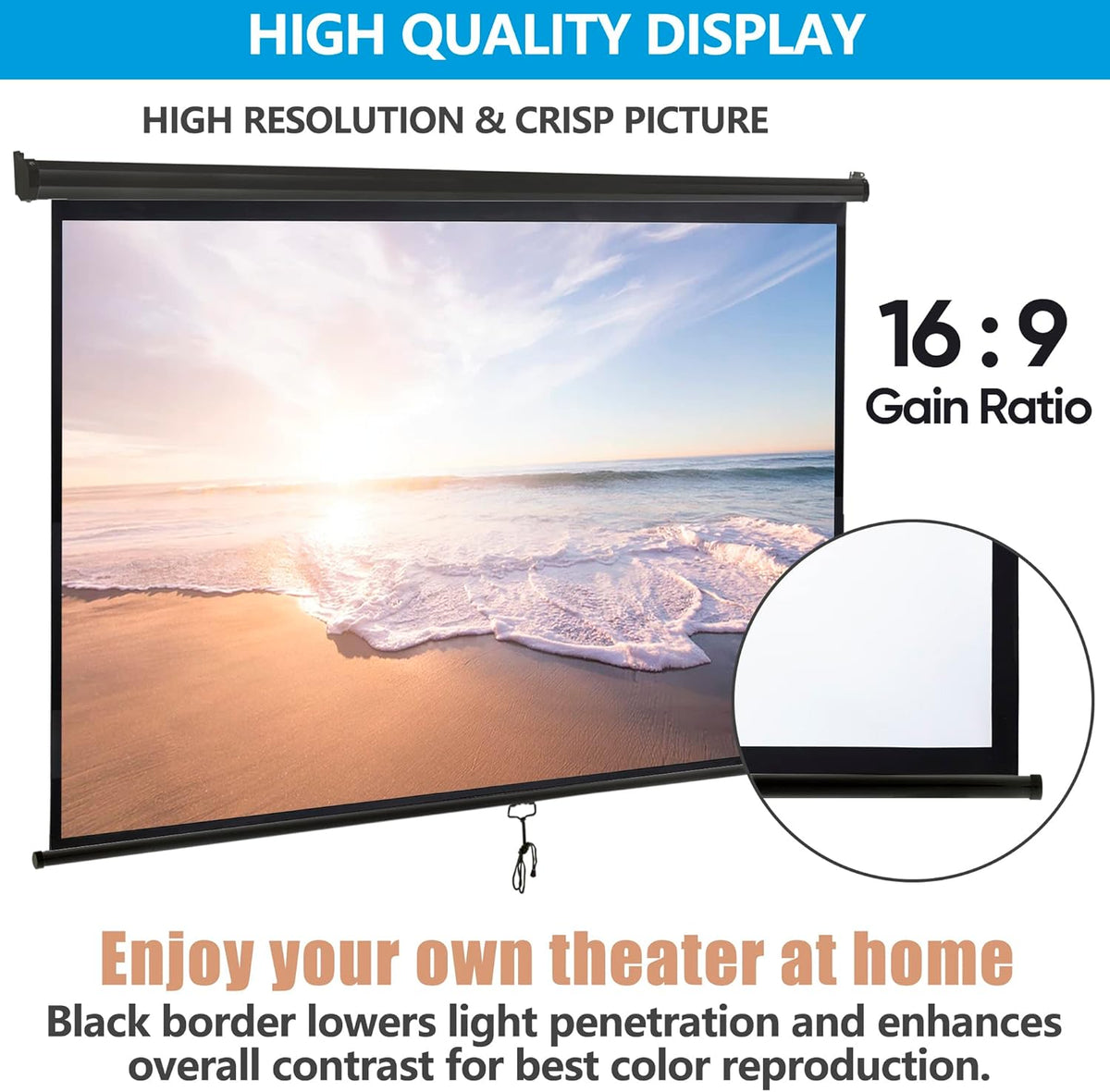 ZENY Outdoor Projector Screen Pull Down 100 Inch 16:9 HD Projection Screen Folding Home Theater Portable Indoor Outdoor Movie Screen