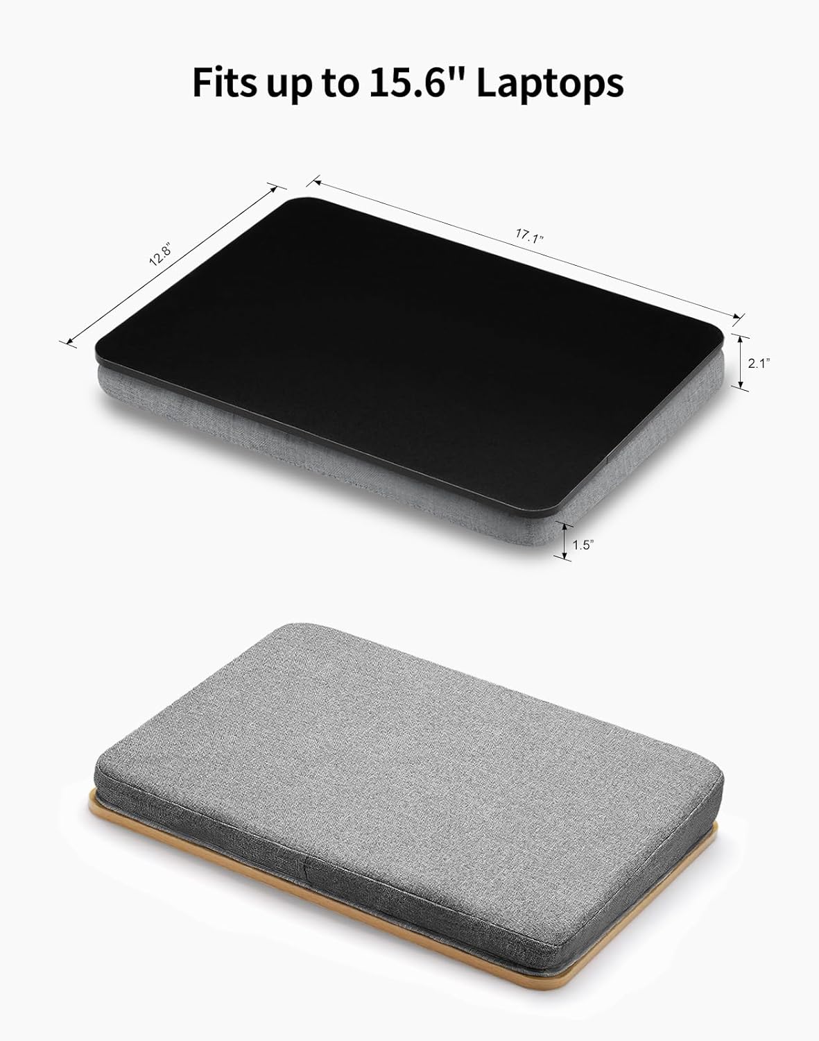 Lap Desk with Pillow Cushion, Portable Laptop Bed Desk, Fits up to 15.6 inch Laptop, Lap Stand for Bed & Couch & Carpet, Book Tablet/Drawing Board- Black