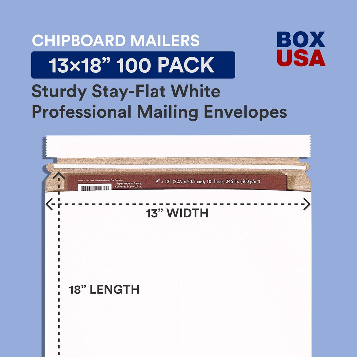 BOX USA StayFlat Mailer, 13"L x 18"W, Pack of 100 | Stayflats Envelope Keeping Photo, Document, Artwork Protected During Mailing and Shipping, 13x18