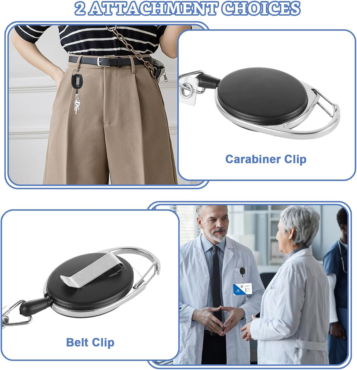 RHBLME 50 Pack ID Badge Holder Retractable With Heavy Duty Clip, Carabiner Reel, Belt Clip for Key Name Card