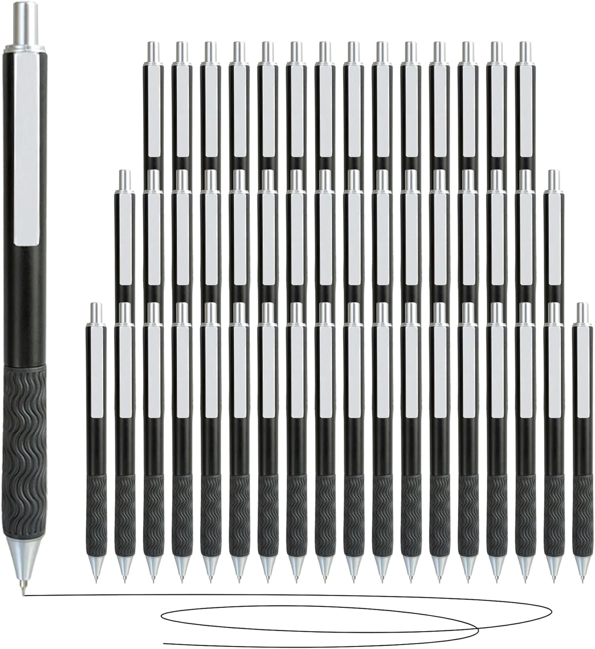 Black Gel Pens, 50 Pack Black Pens Bulk 0.5mm Black ink Fine Tip Pen, Smooth Writing, Click Gel Ink Roller Ball Pen for Office, nurses, families, and school diaries