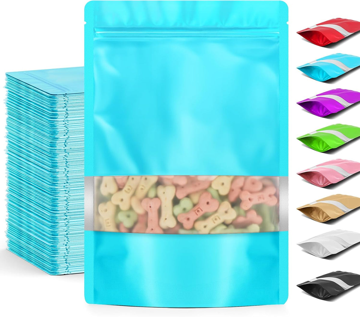 Funfery 100 Pcs Smell Proof Sealable Packaging Bags,Mylar Clear Bags for Food Storage,Stand Up Pouches with Window,ReSealable Bag for Small Business,Cookies,Candy(Blue,4.7x7.9in)