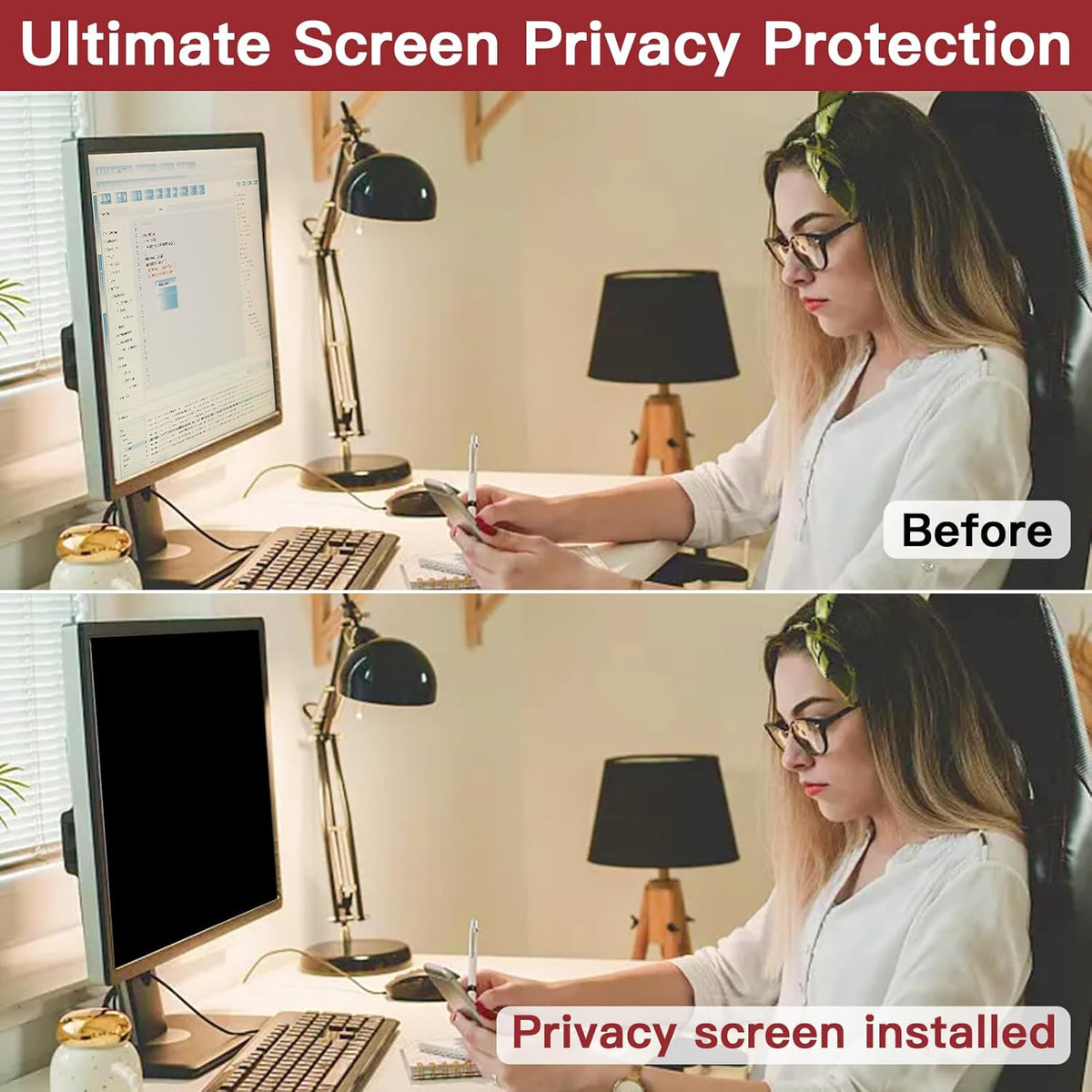 2 Pack 23.8 Inch Privacy Screen for Computer Monitor 16:9 Aspect Ratio, Eye Protection Anti Glare Computer Screen Cover, Removable Anti-Scratch Computer Screen Privacy Shield for 23.8'' Widescreen Monitor