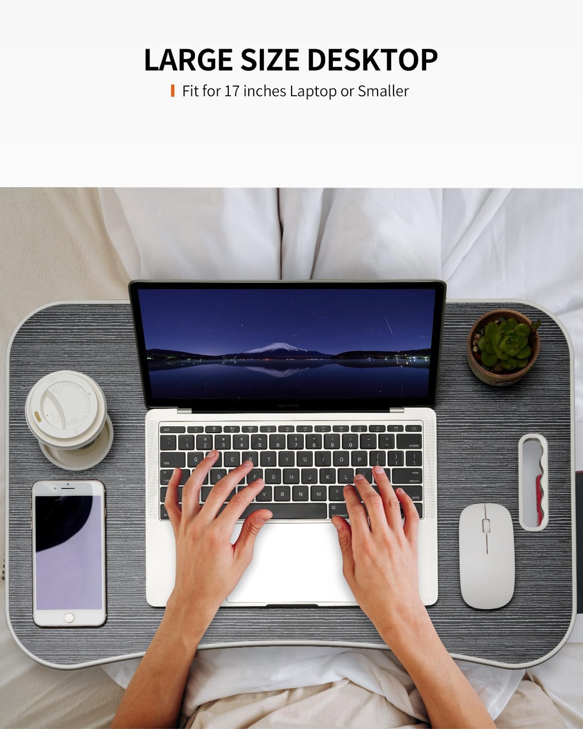 Foldable Laptop Table, Portable Lap Desk Bed Table Tray, Laptop Stand with Cup Holder & Tablet Slot & Lifting Handle for Working Writing Drawing & Eating (Black)