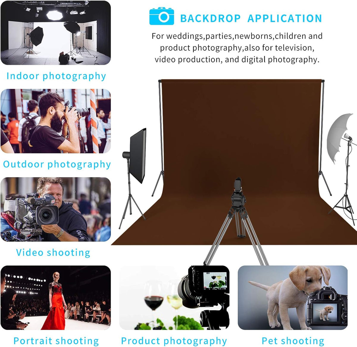 ISSUNTEX 10X20 ft/3X6 Meters Brown Background Photo Backdrop, Photo Studio, Collapsible High Density Screen for Video Photography and Television