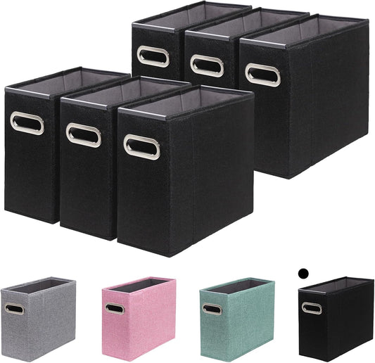 6 Packs Letter Size File Organizer, File Folders Organizer, Fabric Storage Box, Collapsible Paper Organizer with Metal Handle, Smooth PVC Rails, Only Box (Black)
