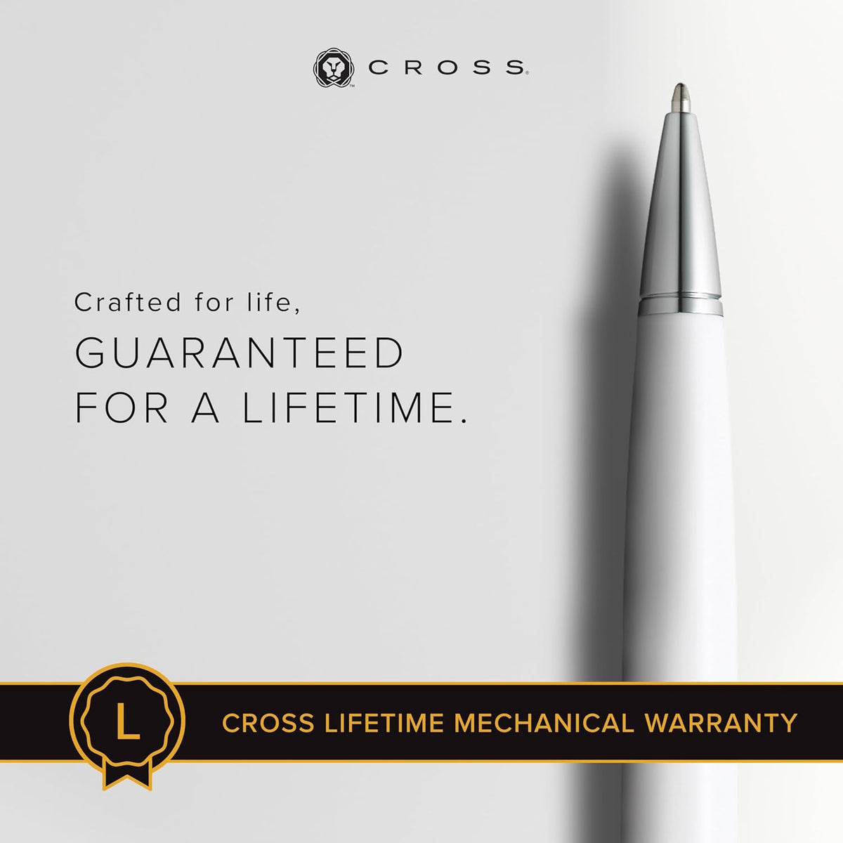 Cross Bailey Light Refillable Ballpoint Pen Presented in a Everyday Gift Box - Medium Point, Black Ink, Polished White