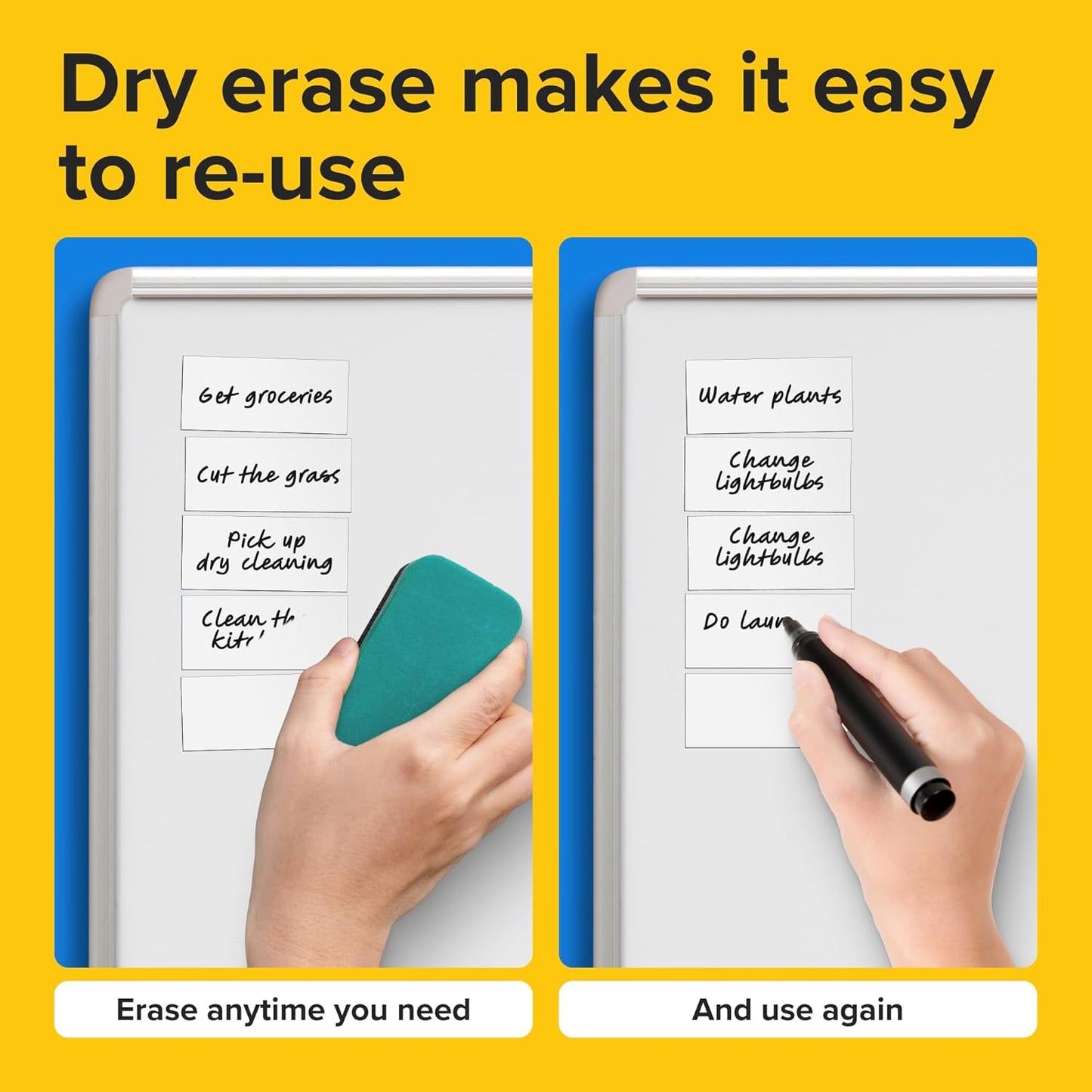 Dry Erase Magnetic Labels - Reusable Sticky Notes - Magnetic Notepads for Refrigerator (White, 50)