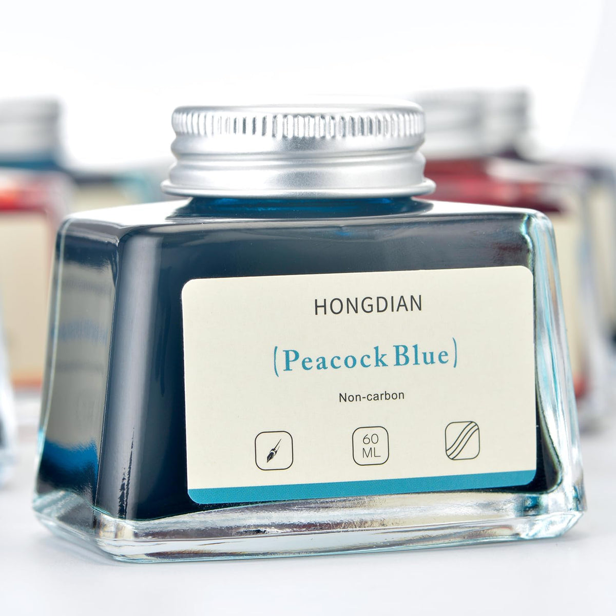 Hongdian Fountain Pen Bottled Ink Peacock Blue Color, 60ml Non Carbon Inkwell Bottle, Artist Calligraphy Ink