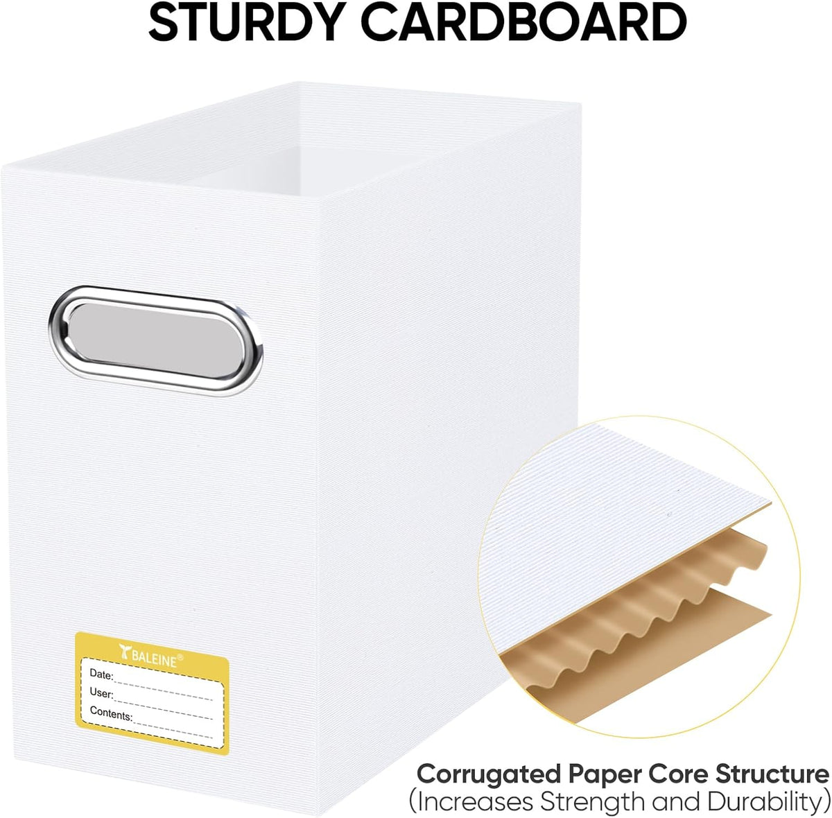 BALEINE File Organizer Box, Cardboard File Folder Organizer with Handle for Letter Size, Portable Collapsible Hanging Filing Box for Home Office Document Storage (2 Pack, White)