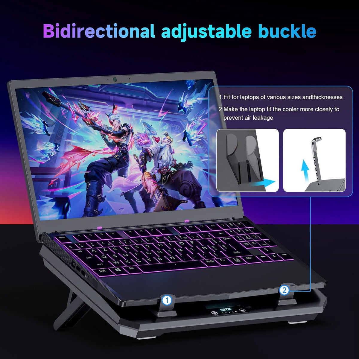 GT300 Upgraded Laptop Cooling Pad with Adjustable Stand, Turbo Boosted Cooler for Rapid Cooling 10-17inch Gaming Laptop, Flexible Sealing Ring，Featuring Air Filtration and USB Hub
