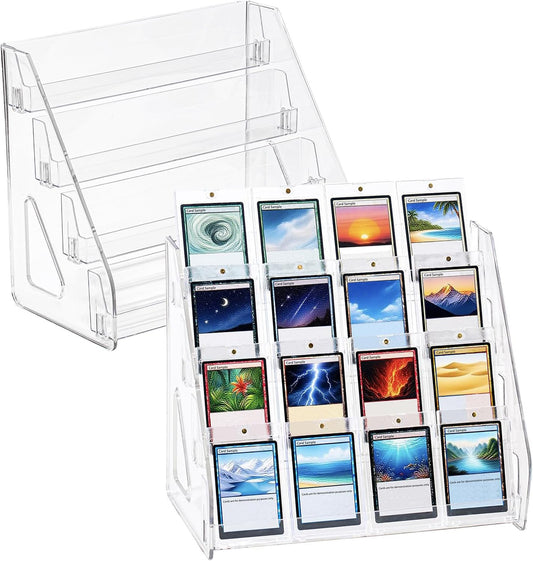 4 Tier Acrylic Trading Card Display Stand, 12" Riser Display Shelf for Magnetic Holders, Toploaders, PSA Graded Cards, TCG Sports Card Collection (2 Pack)