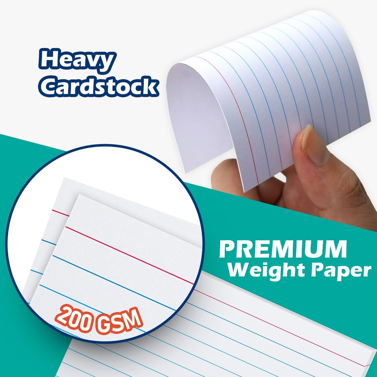 Index Cards 3x5 Lined Ruled Flash Note Cards 3" x 5", White, 100 Count, 200 GSM Heavy Weight