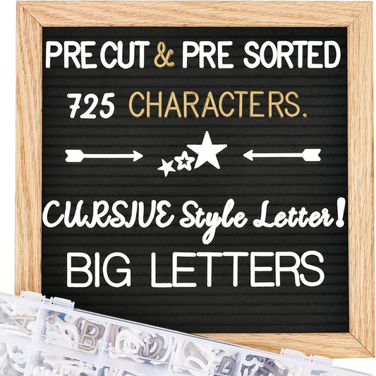 Changeable Felt Letter Board with Letters, Pre Cut & Sorted 725 Letters, First Day of School Board, 10x10 Inch Message Board, Classroom Decor Farmhouse Wall Decor Sign Board