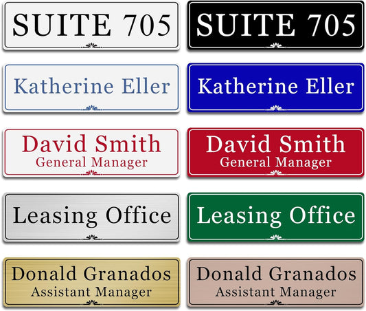 Custom Elegant Office Engraved Name Plate for Doors or Wall Sign, Personalized Office Door Name Plates with Adhesive, Laser Engraving, 10 Colors Available (Size 2.5"H x 8"L)