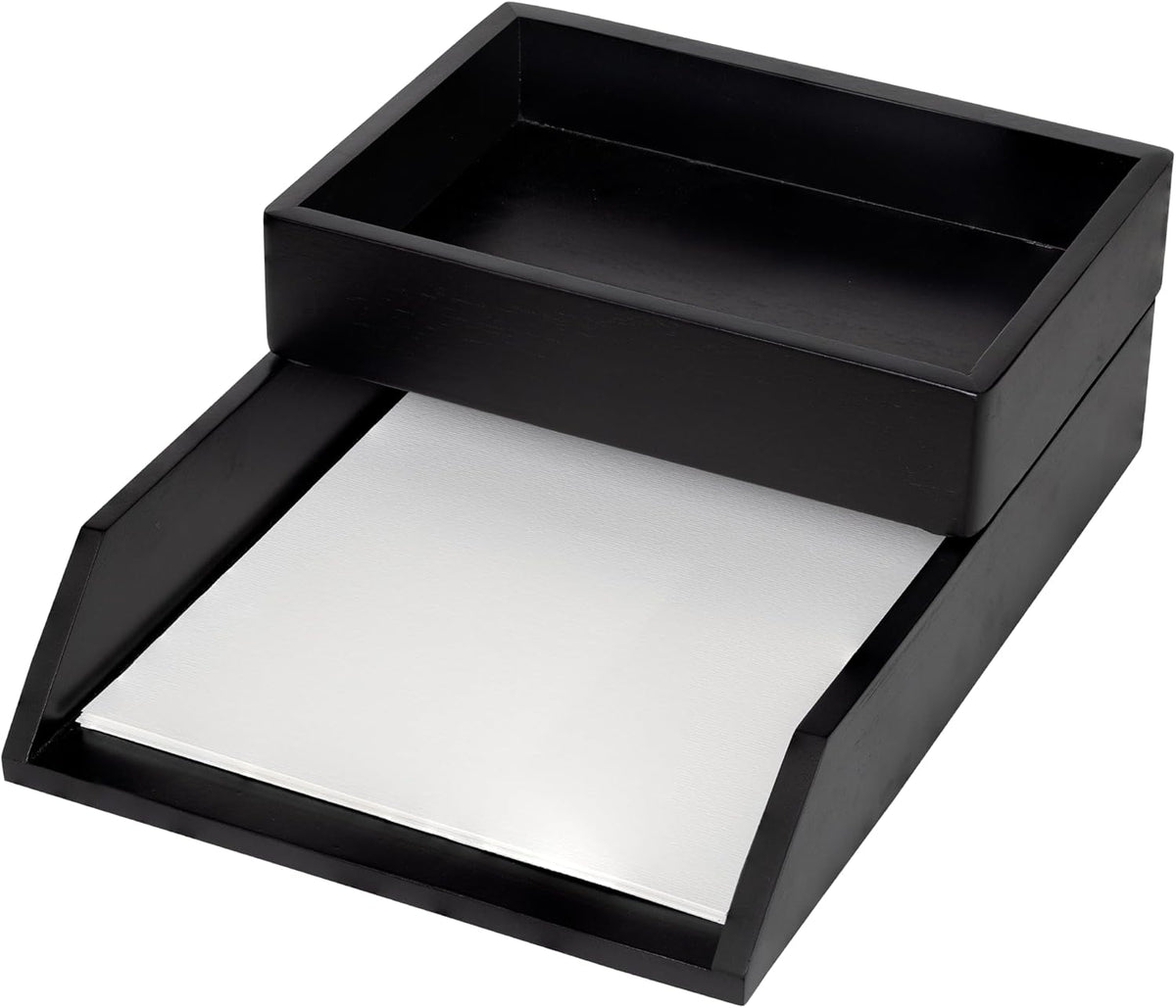 Demigo Desk Organizer Letter Tray Set of 2, Acacia Wood Tabletop Desktop for Storage Paper Letter Folders Notebooks Copy Print, Workspace Holder, Keep Stationery Saver (Black)