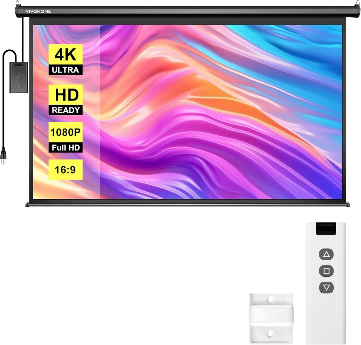 VIVOHOME Motorized Projector Screen with Remote, 16:9 84 Inch Auto Electric Projection Screen, HD 4K Movie Screen for Home Theater, Cinema, Office (73 x 41 Black)