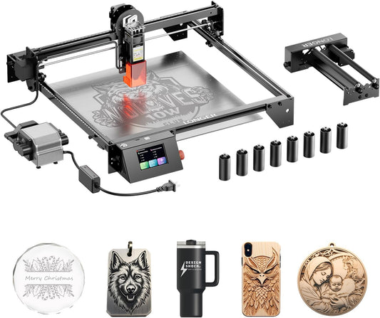 Longer RAY5 10000mW Laser Engraver with Air Assist Kit, Rotary Roller, and 8 Pcs Raiser, Compressed Spot CNC, App Offline Control, DIY Engraving Tool for Metal/Glass/Wood, Class 4.
