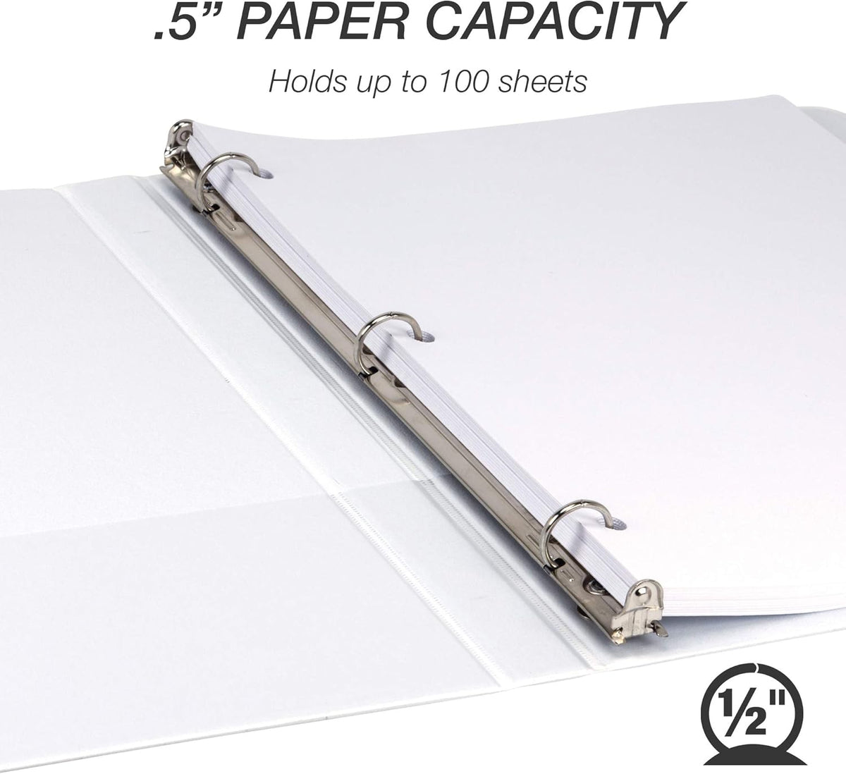 Samsill Durable .5 Inch Binder, Made in the USA, Round Ring Customizable Clear View Binder, White, 24 Pack (MP248417)