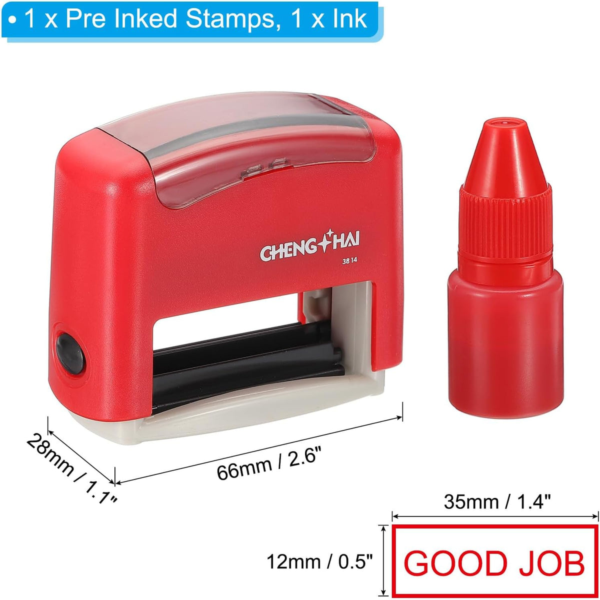 YOKIVE Good Job Self Inking Rubber Stamp, Office Ink Business Stamp for Office Documents, Paperwork, Warehouse, Label (Red)