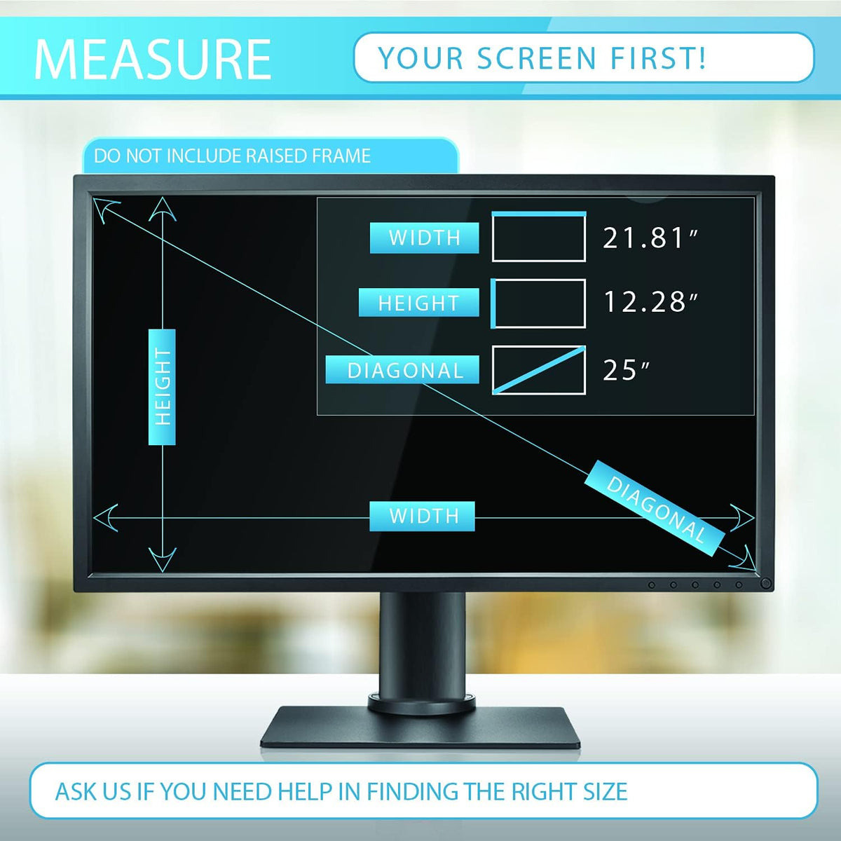 Privacy Screen Filter for 25 Inches Desktop Computer Monitor, Screen Protector size is 21.81 inch width x 12.28 inch height