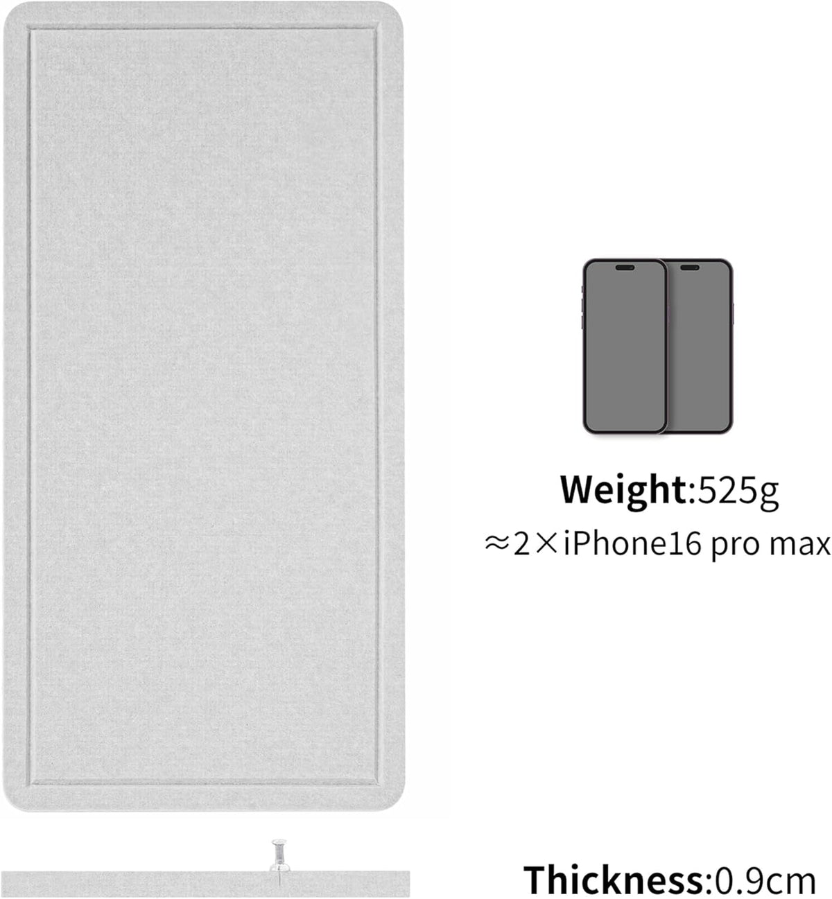 Bulletin Board, 35 x 17 1/2 inches Felt Board - Decorative Pin Board, Cork Board Alternative for Wall, Foldable Picture Board Self-Adhesive Vision Board Prayer Board with 20 Pushpins - Light Gray