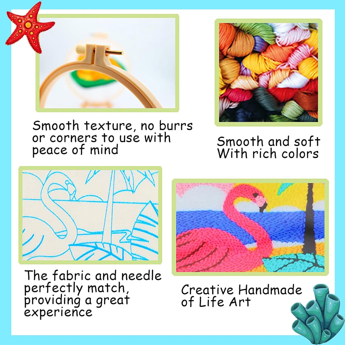 ILYUFO Punch Needle Kits Adults Beginner DIY Dreamy Beach Style 8 in Hoop Embroidery Set Starter Punch Needle Tool for Art Crafts, Ideal for All Ages, Perfect Festival Decoration & Gift (Dream Beach)