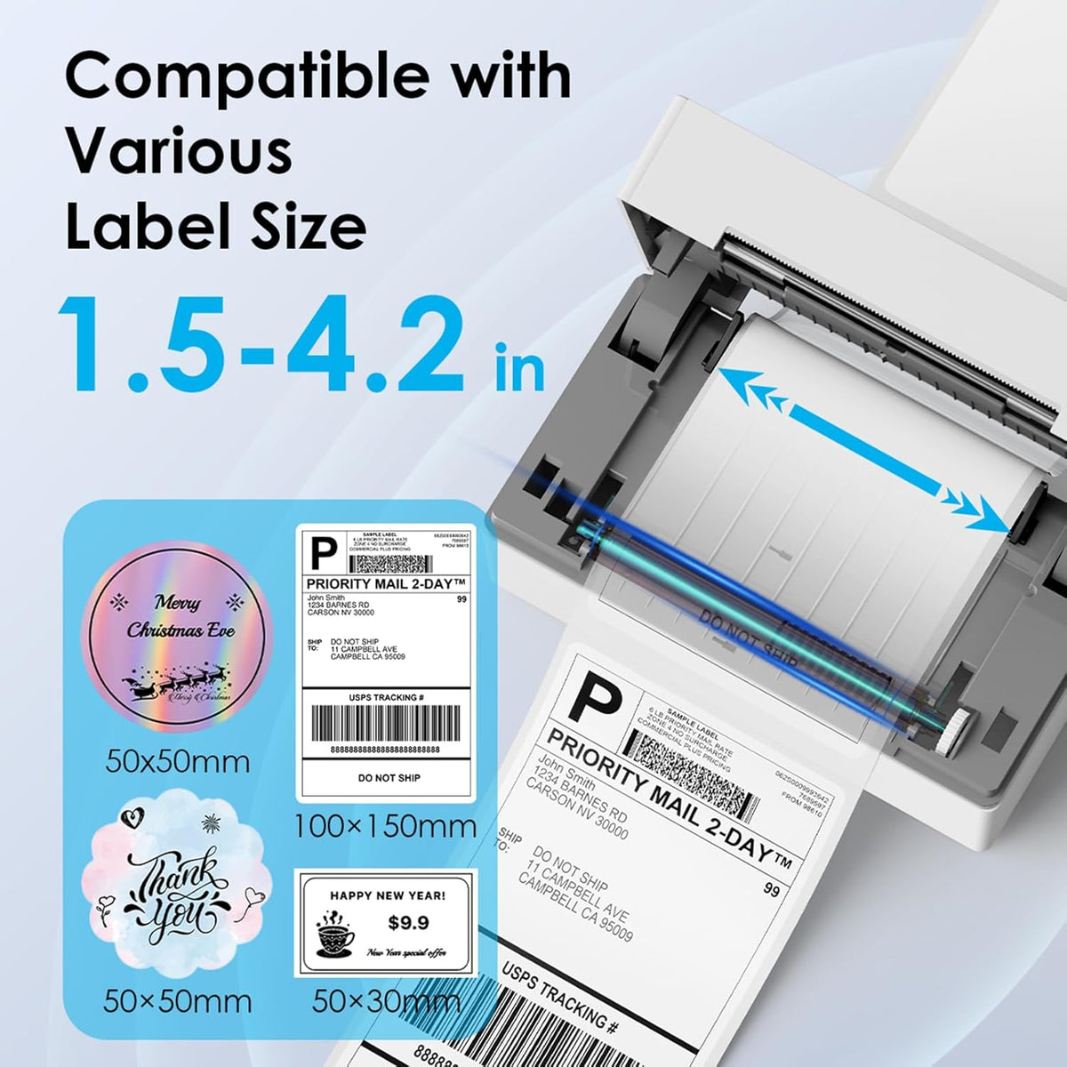 Bluetooth Thermal Shipping Label Printer, 4x6 Portable Thermal Address Label Printer for Small Business, Compatible with iPhone,Android,Windows,Mac,Chromebook –Works with Ebay Shopify USPS&More